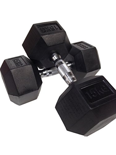Hugel Hex Dumbbells 30KG Total Set Weigh (2 x 15KG Dumbbells) Rubber Encased Set weight lifting crossfit gym training (30)