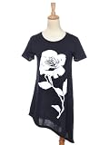Anna-Kaci Free Size Black Short Sleeve Flower Print Asymmetrical Hemline Dress