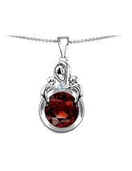Original Star K (tm) Large Loving Mother With Twins Children Pendant With Round 10mm Simulated Garnet in 925 Sterling Silver
