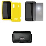 EMPIRE Black Leather Case Pouch with Belt Clip and Belt Loops + Yellow Sili ....