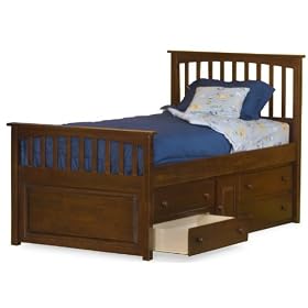 Full Size Mate's Bed with Under Bed Storage Drawer Chest Antique Walnut Finish by Atlantic Furniture