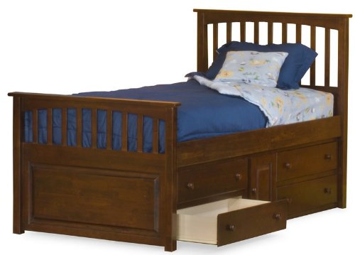 Twin Size Mate's Bed with Under Bed Storage Drawer Chest Antique Walnut Finish