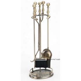 Woodfield Brass Antique 5-piece Tool Set with Ball Handles for Fireplace