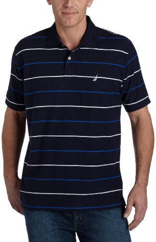 Nautica Men's Stripe Pique Polo,Navy