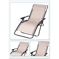 FOLDING OUTDOOR GARDEN GRAVITY SUN LOUNGER DECK CHAIR RECLINER GARDEN SUN BED RECLINING CREAM HAMMOCK