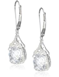 Badgley Mischka Fine Jewelry Large Cushion Cut White Topaz and White Diamonds Drop Earrings