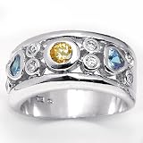 Colorful Solid Sterling Silver Cubic Zirconia Rhodium Plated Rings with Multi-Color Cubic Zirconia Stones