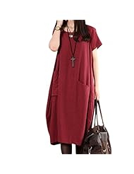 Plus Size Summer Short Sleeves Round Neck Cotton/Linen  Dress