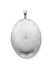 Sterling Silver 26mm With Diamond Star And Border Oval Locket