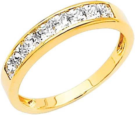 14k Yellow Gold 3/4ct TGW Princess-cut Diamonette Cubic Zirconia Channel-Set Wedding Band