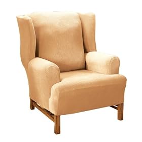 Stretch Pique Wing Chair Slipcover - Camel by -