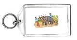 Keychain with body, individuals, oxen, humans, person, leading, human, farmer, wagon, persons, individula, people, team
