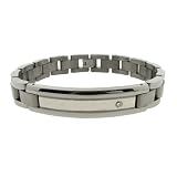 Stainless Steel Men's Bracelet W/ Diamond Accent & Silver Stripe (.08 ...