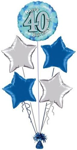 40th BIRTHDAY BLUE &amp; SILVER FOIL HELIUM BALLOON DISPLAY IDEAL FOR PARTY by Giftime and Partytime