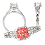 18k Chatham 5.5mm princess cut padparadscha orange sapphire color #3 engagement ring with split shank