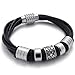 KONOV Black Leather Biker Mens Bracelet Magnetic Stainless Steel Clasp - 8