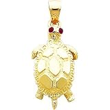 14K Gold Turtle with Ruby Eyes Pendant