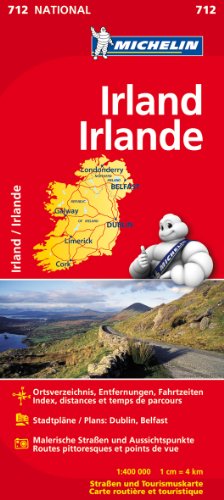 Irland: Ortsverzeichnis - Entfernungen - Fahrzeiten Stadtpl�ne: Dublin - Belfast Malerische Strassen und Aussichtspunkte (Michelin Nationalkarte)