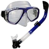 PROMATE Snorkeling Scuba Dive DRY Snorkel Mask Gear Set - Clear Blue