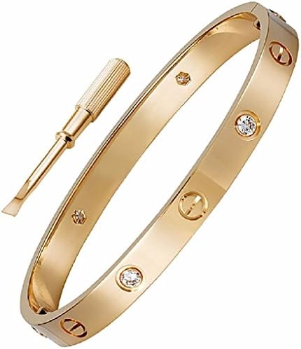 Purplebox Stainless Steel Oval Love Bracelet Screw Head Bangle Rose Gold With Zircon Stones