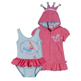 Infant Girls' Dot Swimsuit with Terry Coverup - Coral/Blue