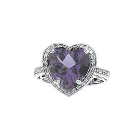 14K White Gold 1 5 ct. Diamond and 5 1 4 ct. Heart Shaped Amethyst Ring by