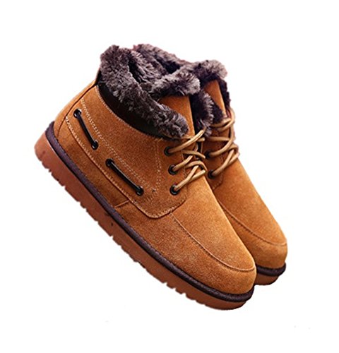 WHENOW Men's Winter Fur Lined Collar Leather Snow Boots Big Size