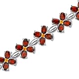 Floral Design Sterling Silver 27.50 carats total weight Oval cut Garnet & Round cut Citrine Bracelet