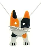 Calico Cat Face w/ Swinging Legs Pendant Necklace