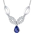 Gorgeous Pear Shape Created Sapphire & Round Shape White CZ Pendant Necklace in Sterling Silver