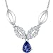 Gorgeous Pear Shape Created Sapphire & Round Shape White CZ Pendant Necklace in Sterling Silver Rhodium Finish