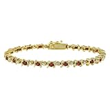 18k Gold Plated Sterling Silver Garnet S Bar Tennis Bracelet with Diamond-Accent, 7.25