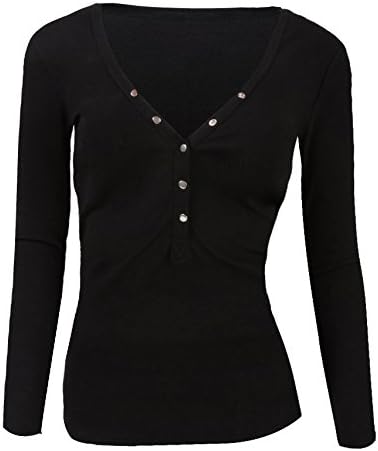Zerdocean Women's Sexy Deep V-neck Slimming Long Sleeve T-shirt Top Black US 10