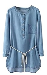 Polyester Belted Spring Winter Long Sleeves  Shirt  Dress