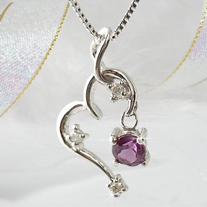 【クリックで詳細表示】揺れる 1月誕生石 ガーネット バースデーストーン ハート ペンダント ダイヤモンド ネックレス (品質保証書 ケース付) K18WG [K18ホワイトゴールド]