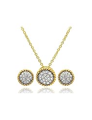 Nickel Free Sterling Silver Pendant & Earring Sets Braided Border Round CZ Cover Set