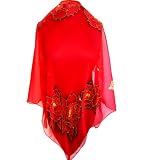 silkNOW Red Hand Painted 100% Pure Silk Chiffon Georgette Scarf with Beautiful Multi Colored Floral Pattern