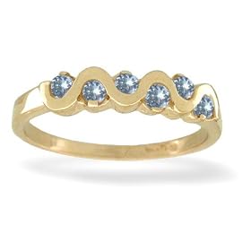 14K Yellow Gold Genuine Round Aquamarine Wave Ring by Jewels For Me