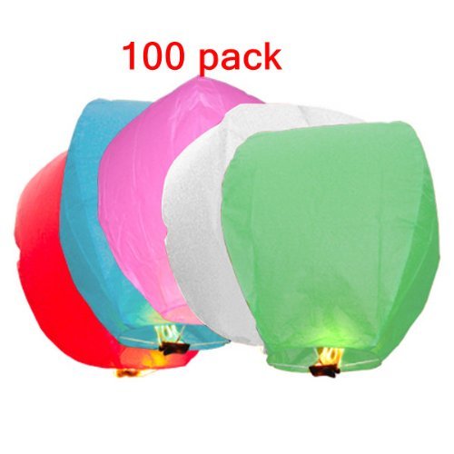 100 Pack Fire Sky Lantern Flying Paper Wish Balloon Mult Color (Red Green Blue Pink White) On Sale
