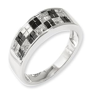 IceCarats Designer Jewelry Size 7 Sterling Silver Black White Diamond Ring