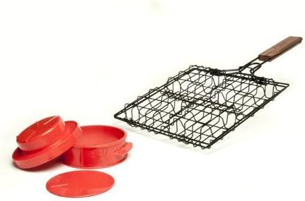 BBQ Grill Stuff a Burger 2pc Set Non Stick Grilling Basket with Hardwood Handle and Press Holds 4 Stuffed Burgers with Fillings By Your Design by Stuff-A-Burger