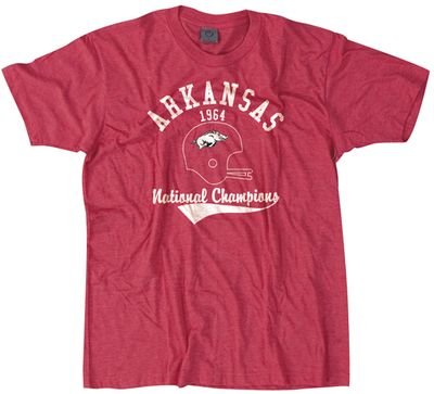 Buy NCAA Vintage 1964 Arkansas Razorbacks National Champions Red Heather Short Sleeve T-Shirt by Champions Again