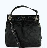 Coach Signature Madison Op Art Large Hippie Shoulder Bag Tote Black