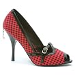 3 Inch Sexy Shoes High Heel Peep Toe Pump Shoes Gingham Fabric Penthouse Shoes Red