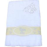 Large Soft White Luxury Acrylic Baby Shawl / Blanket - 'Snuggles & Cuddles' Design, 120 x 120 cm