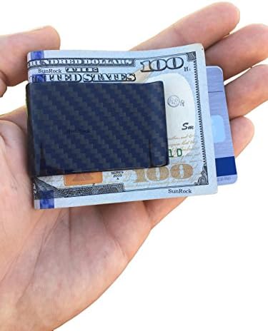 Real Carbon Fiber Money Clip Business Card Credit Card Cash Wallet Blue Weave Polished Glossy Blue/black