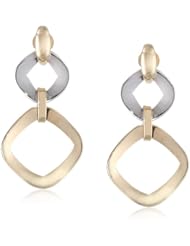14k Italian Two-Tone Yellow and White Gold Open Square Dangle Earrings