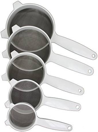 Sunlife Stainless Steel Mesh Strainers (Set of 5) - 2.5", 3 1/4", 4", 5", 6". FDA Approved, BPA Free, Functional, Professional Commercial Grade Colanders/Strainers for superior baking, cooking, prep, dusting and straining.(White)
