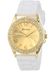 Geneva Womens 2364_gold/white-GEN  Cubic Zirconia Accented Silicone Link Watch