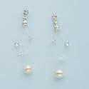 Silver and Ivory Rice Pearl and Czech Crystal Illusion Earrings